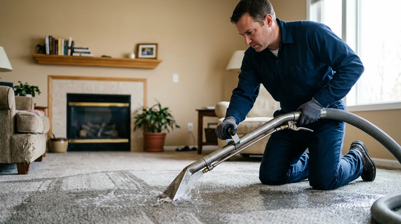 Water damage restoration technician working near New London, OH